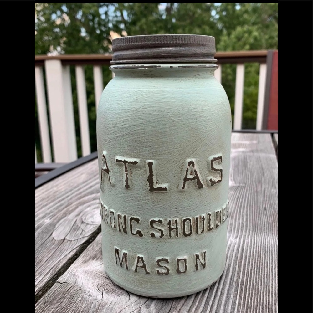 Hand painted Atlas Mason Jar with air lid for candle or potpourri
